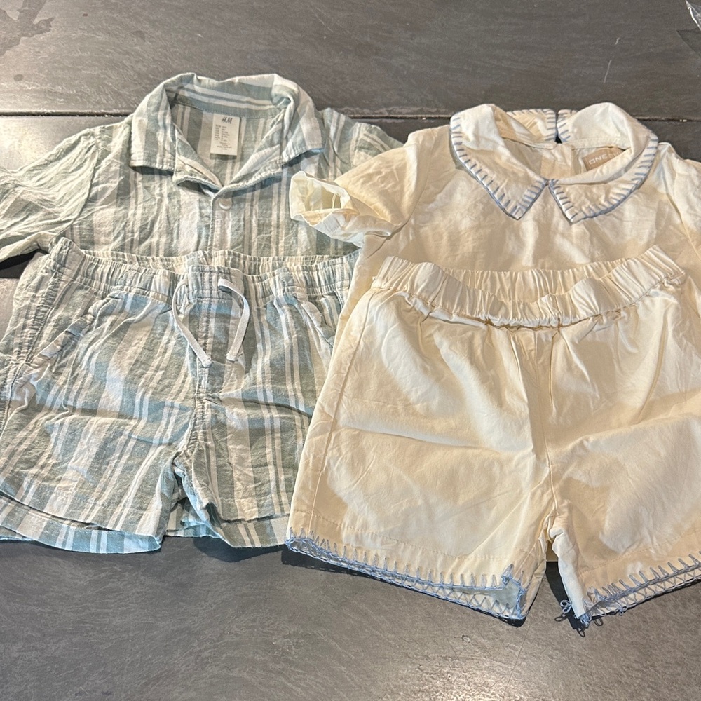 Striped and Solid Baby Romper Set